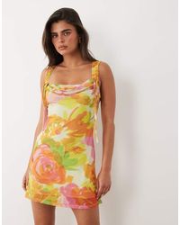 ASOS - Mesh Square Neck Mini Dress With Soft Cowl And Tie Detail - Lyst