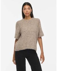 Vila - Sleeved Loose Fit Crew Neck Knitted Top - Lyst