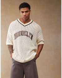 ASOS - Relaxed Crochet Knitted Tshirt With Varsity Pattern And City Text - Lyst