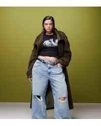 ASOS - Asos Design Curve Mid Rise Baggy Boyfriend Jeans With Rips And Paint Splats - Lyst