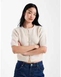 ASOS - Knitted Fluffy Cardigan With Mandarin Buttons - Lyst