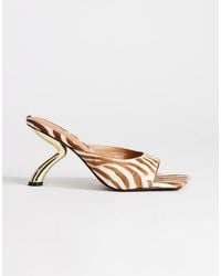 TOPSHOP - Nora Real Leather With Hair Angular High Heeled Mule Sandal - Lyst