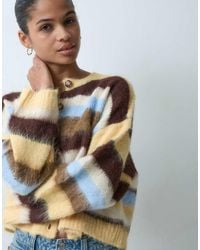 Miss Selfridge - Stripe Brushed Crew Neck Cardigan - Lyst