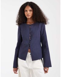 ASOS - Button Up Linen Fitted Blazer In - Lyst