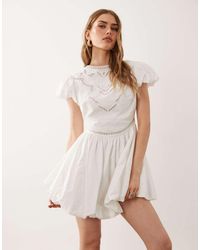 ASOS - Puff Mini Dress With Cutwork Embroidery - Lyst
