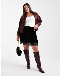ASOS - Asos Design Curve Velvet Lace Trim Mini Skirt - Lyst