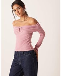 ASOS - Supersoft Brushed Rib Hardware Detail Off Shoulder Jumper - Lyst