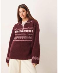 ASOS - Borg Fleece Half Zip With Placement Fairisle - Lyst