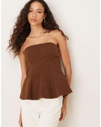 ASOS - Top bandeau structuré en denim avec ourlet à basque - chocolat - Lyst