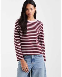 Vero Moda - Long Sleeve Stripe T-shirt With Contrast Rib Collar - Lyst