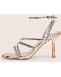 Public Desire - Free Spirit Silver Strappy Round Toe Mid Heels - Lyst