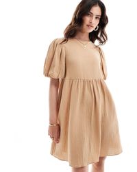 ASOS - Double Cloth Mini Smock Dress With Puff Ball Sleeves - Lyst