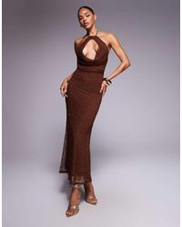 ASOS - Crochet Sequin Halter Maxi Dress With Cut Out - Lyst