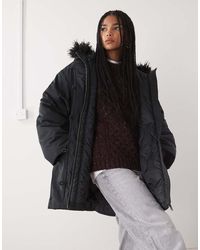 Weekday - Oversized Parka Coat With Detachable Faux Fur Detail - Lyst