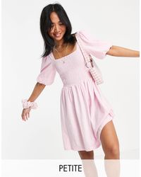 Vero Moda - Cotton Shirred Mini Skater Dress With Puff Sleeves - Lyst