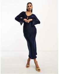 ASOS - Tie Front Long Sleeve Midi Dress With Binding - Lyst