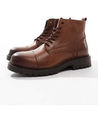 Jack & Jones - Botas Marrones Con Suela Gruesa Y Cordones De Cuero De -Marrón - Lyst