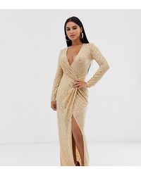 Flounce London Vestito lungo elasticizzato con paillettes oro - Metallizzato