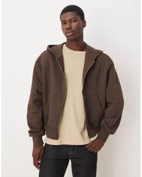 ASOS - Sudadera Marrón De Corte Cuadrado Extragrande Con Capucha Y Cremallera De Tejido Grueso De 400 G/M² Premium De - Lyst
