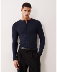 ASOS - T-shirt moulant à larges côtes, manches longues et col boutonné - Lyst