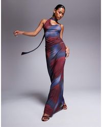 ASOS - Maxi Rok Van Gladde Stof Met Fishtail En Vervaagde Print - Lyst