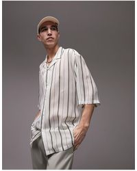 TOPMAN - Short Sleeve Relaxed Revere Sheer Stripe Shirt - Lyst