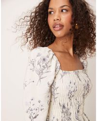 New Look - Top froncé tendance folk à manches longues et imprimé fleurs - Lyst