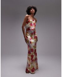 TOPSHOP - Vestido Midi Asimétrico Para Eventos Especiales Con Estampado Floral Efecto Acuarela Y Espalda Abierta De - Lyst