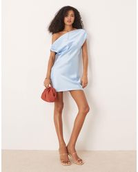 ASOS - Satin Drape Off Shoulder Mini Dress - Lyst