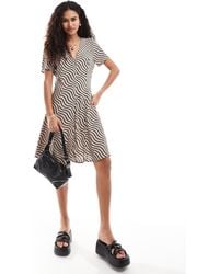 Monki - Button Through Mini Dress With V Neck - Lyst