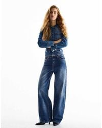 Bershka - High-waist Wide-leg Ripped Jeans - Lyst