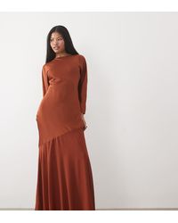 TFNC London - Satin Bias Round Neck Long Sleeve Chiffon Skirt Detail Maxi Dress - Lyst