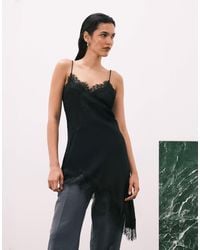 Mango - Asymmetric Hem Longline Satin Cami Top With Lace Edge - Lyst