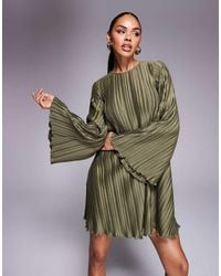 ASOS - Plisse Wide Sleeve Mini Dress With Back Bow Detail - Lyst