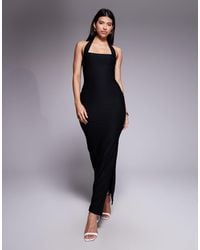 Kaiia - Exclusive Premium Cotton Touch Slinky Square Halterneck Maxi Dress - Lyst