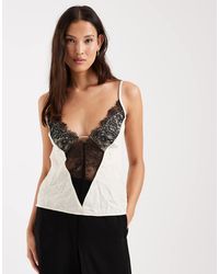 ASOS - Deep V-neck Sheer Lace Crushed Cami - Lyst