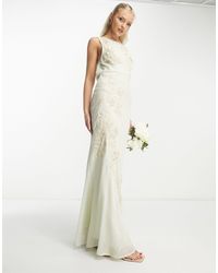 ASOS - Bridesmaid Embellished Cowl Neck Chiffon Maxi Dress With Floral Embroidery - Lyst