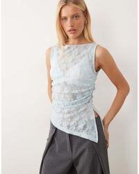 ASOS - Sleeveless Gathered Side Lace Asymmetric Detail Top - Lyst