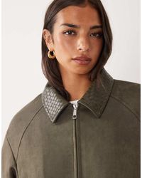Aria Cove - Weaved Collared Faux Suede Zip Through Bomber Jacket - Lyst