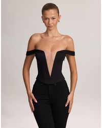Oh Polly - Ponte Bardot Mesh Plunge V-neck Corset Top - Lyst