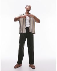 TOPMAN - Short Sleeve Textured Relaxed Revere Stripe Shirt - Lyst