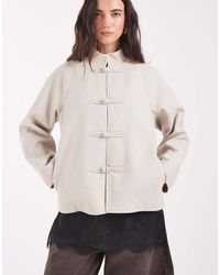 Pieces - Mandarin Fastened Funnel Neck Wool-Look Coat - Lyst