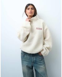 ASOS - Weekend Collective Half Zip Borg Sweatshirt With Embroidery - Lyst