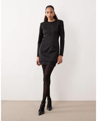 Mango - Long Sleeve Mini Dress With Lace Hem - Lyst