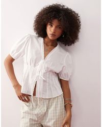 Collusion - Tie Front Puff Sleeve Top With Cinched Waist - Lyst