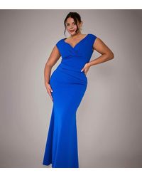 Goddiva - Plus Bardot Pleated Maxi Dress - Lyst