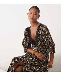 Miss Selfridge - Spun Maxi Tea Dress With Lace Trim - Lyst
