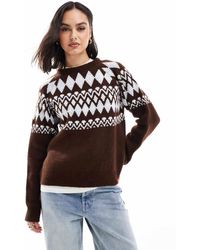 ASOS - Oversized Pluizige Trui Met Ronde Hals En Fairisle-Patroon - Lyst