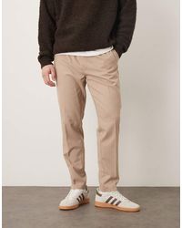 ASOS - Pantalones De Vestir Beis Sin Cierres De Corte Tapered De Franela De - Lyst