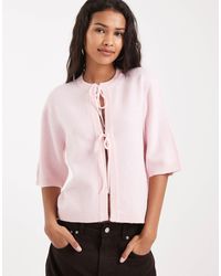 ONLY - Tie Front Short Sleeve Boxy Knit Top - Lyst